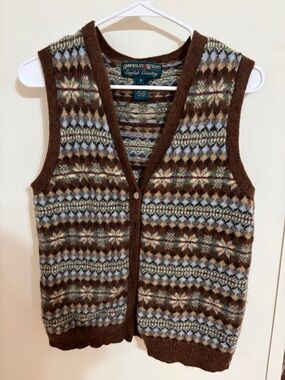 Men's Brown Fair Isle Wool Vest